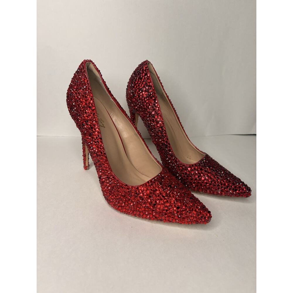 Elisabet Lang Women’s Red Bedazzled Pumps Size 10 Stiletto Heel Shoe